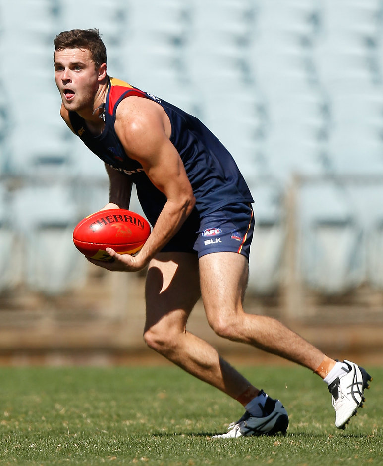 AFL 2016 Training - Adelaide Crows 090216 ADELAIDE, AUSTRALIA - FEBRUARY 10: Brad Crouch of the Crows in action during the Adelaide Crows training session at AAMI Stadium in Adelaide on February 10, 2016. (Photo by Michael Willson/AFL Media)